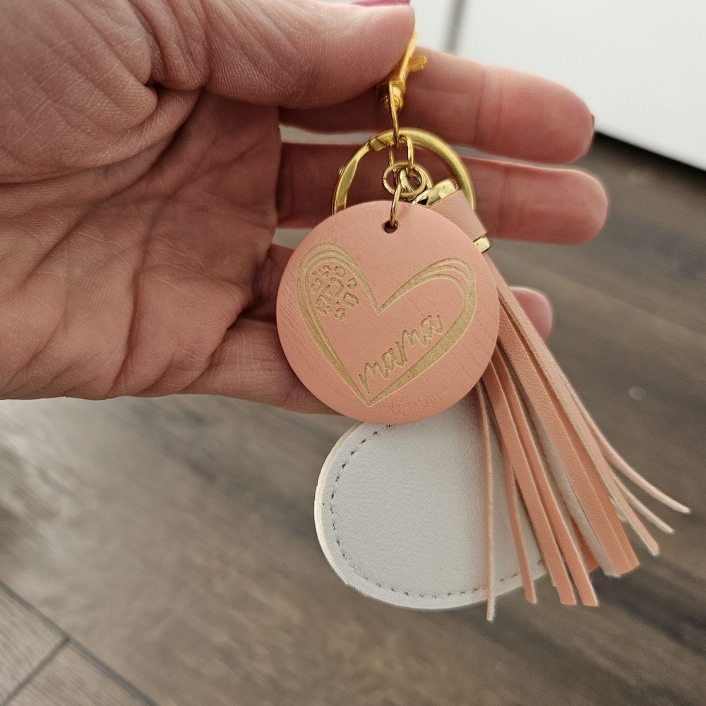 NEW White + Pink Heart Bag Charm/Keychain with Tassel - Picture 5 of 5